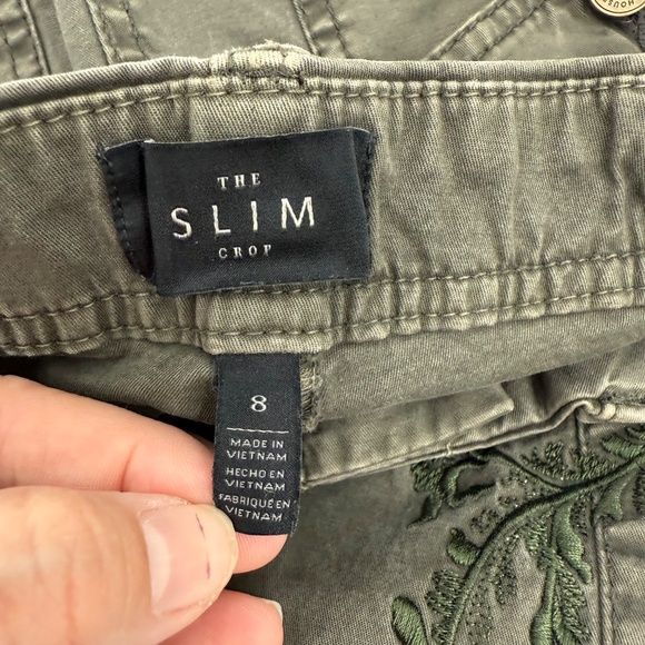 White House Black Market Pants Women 8 Green Slim Crop Utility Y2K Embroidered - Picture 6 of 14